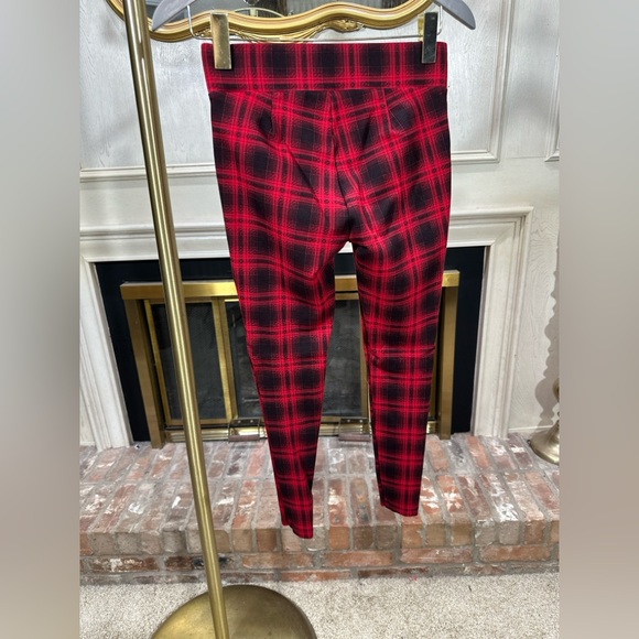 LOFT Red Black Plaid Skinny Pants XS Ankle Stretch Leggings Punk Tartan - Picture 2 of 6